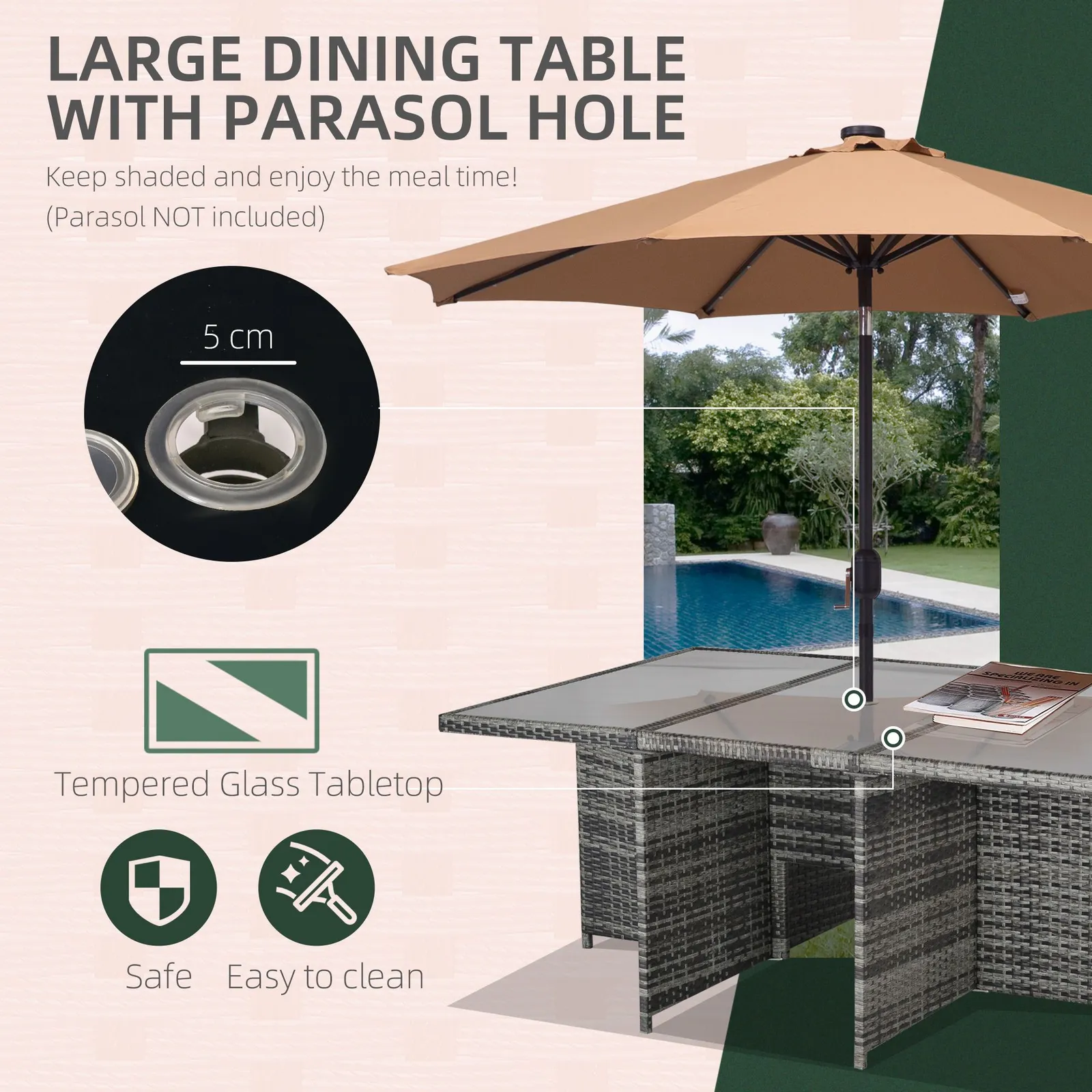 OUTSUNNY 11PC Garden Rattan Dining Set Cushion Patio Table Chair Conservatory in Grey 6