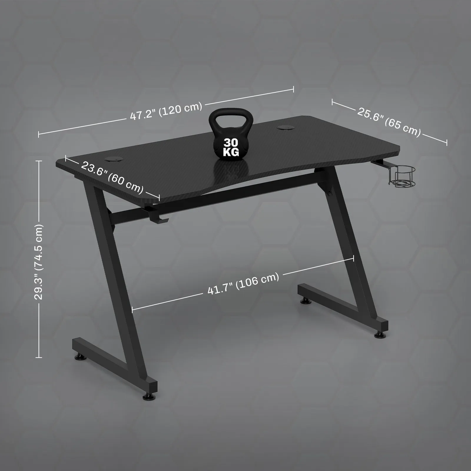 HOMCOM Gaming Desk Steel Frame Cup Headphone Holder Adjustable Feet in Black 3
