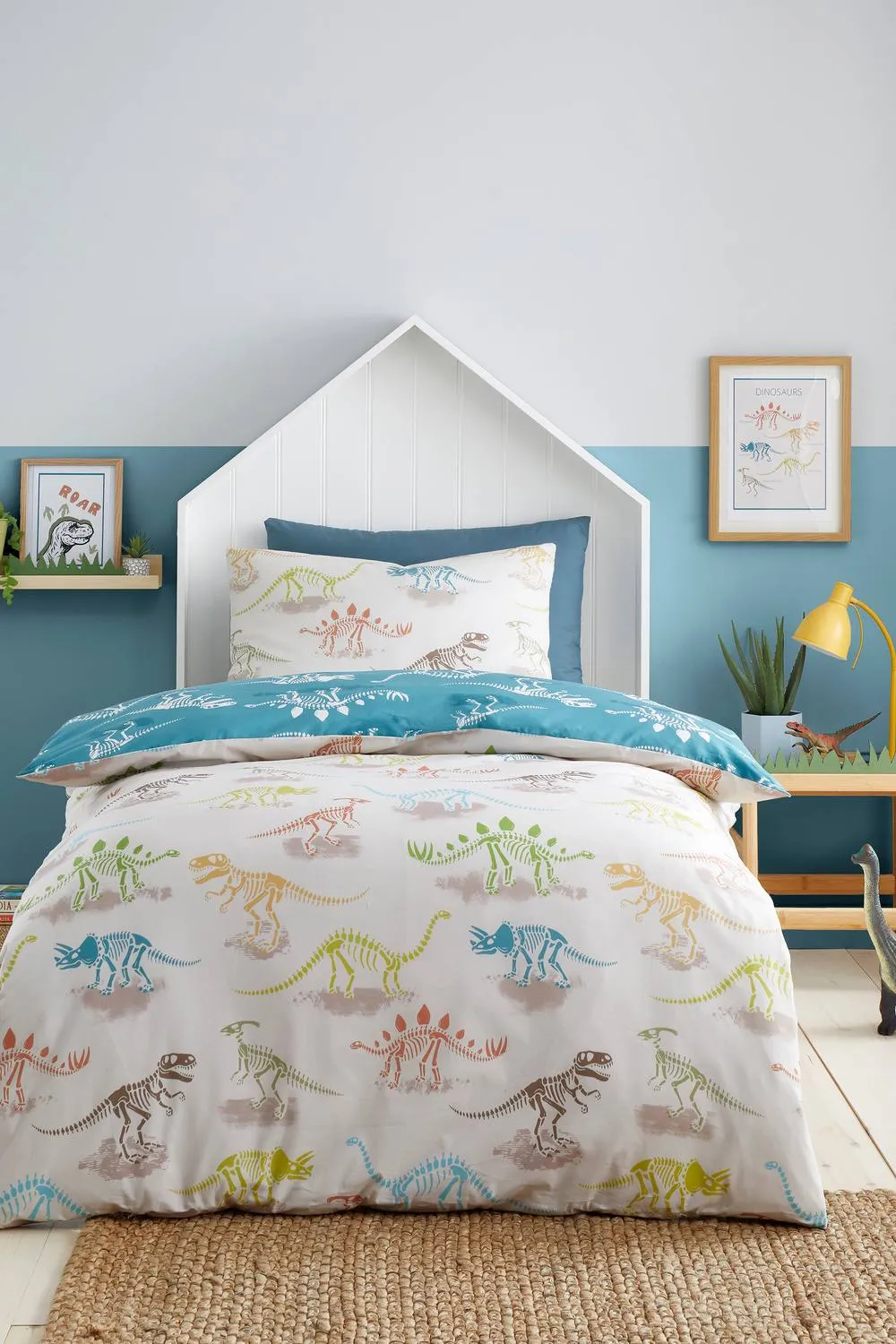 Bedlam 'Skeleton Dino' Easy Care Duvet Cover Set in Natural