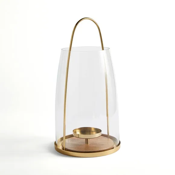 Gold and Wood Curved Lantern 4