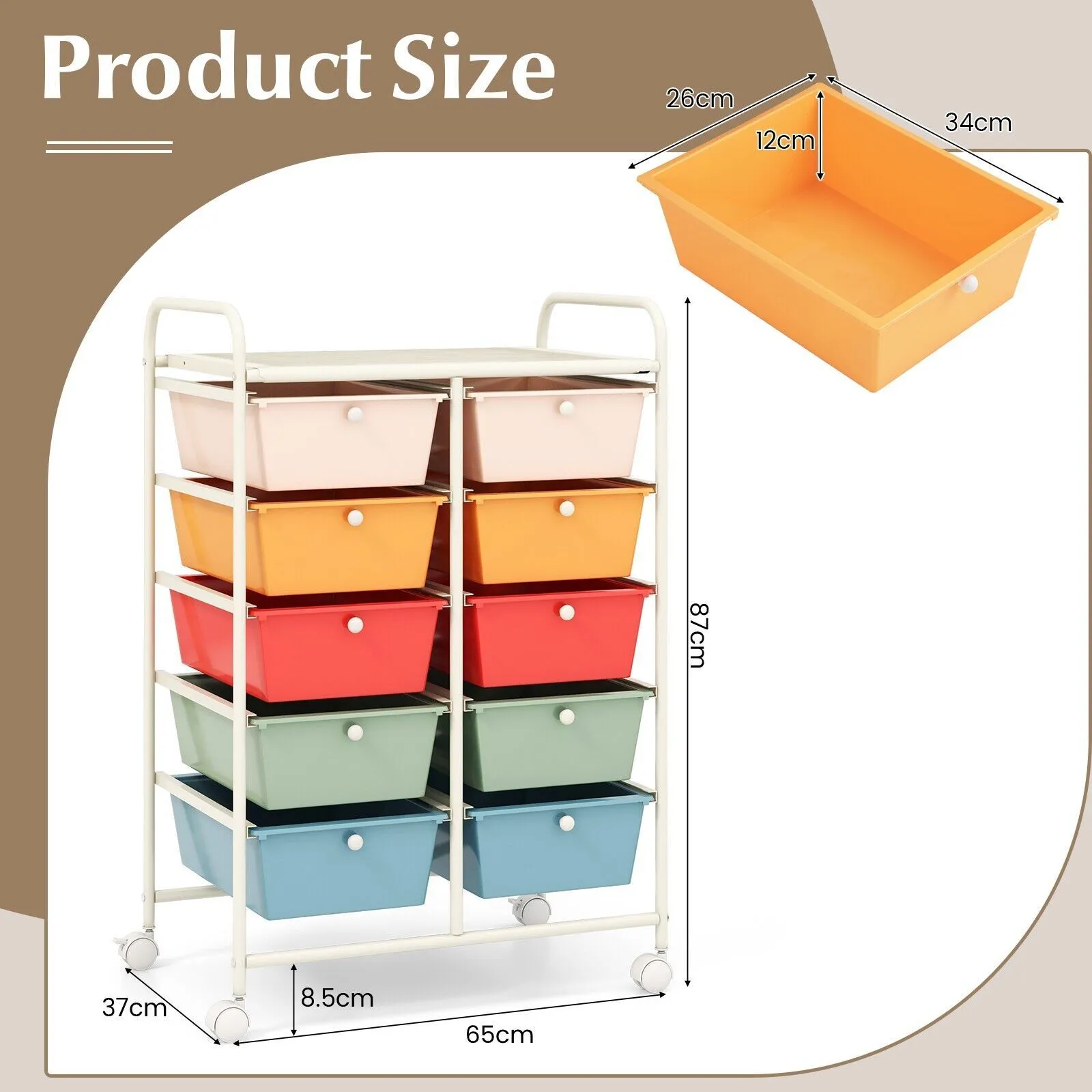 Costway 10 Drawers Storage Trolley Mobile Rolling Utility Cart Home Office Organizer in Green 2