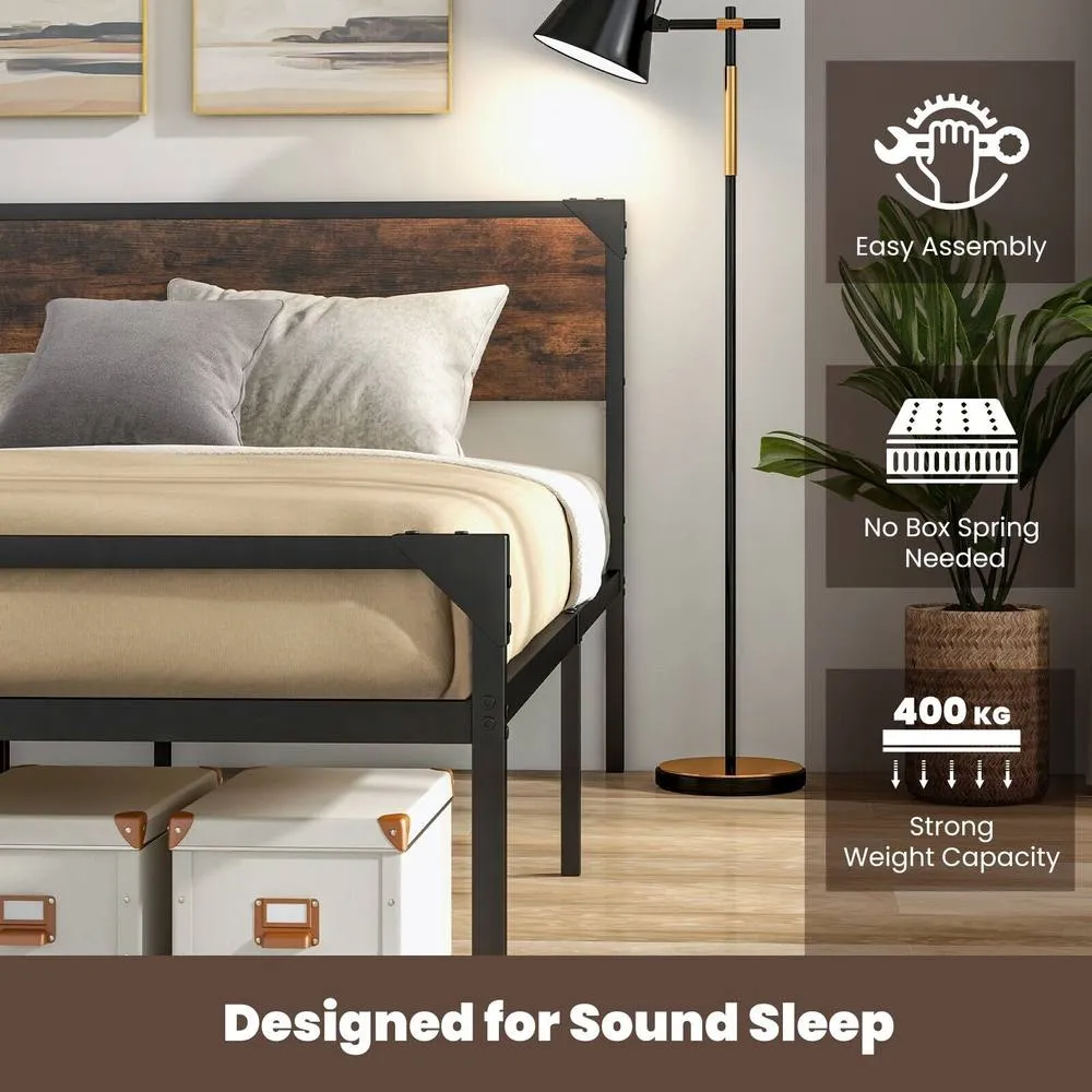 Costway Industrial Double Size Bed Frame Metal Platform Bed with 9 Legs in Brown 4