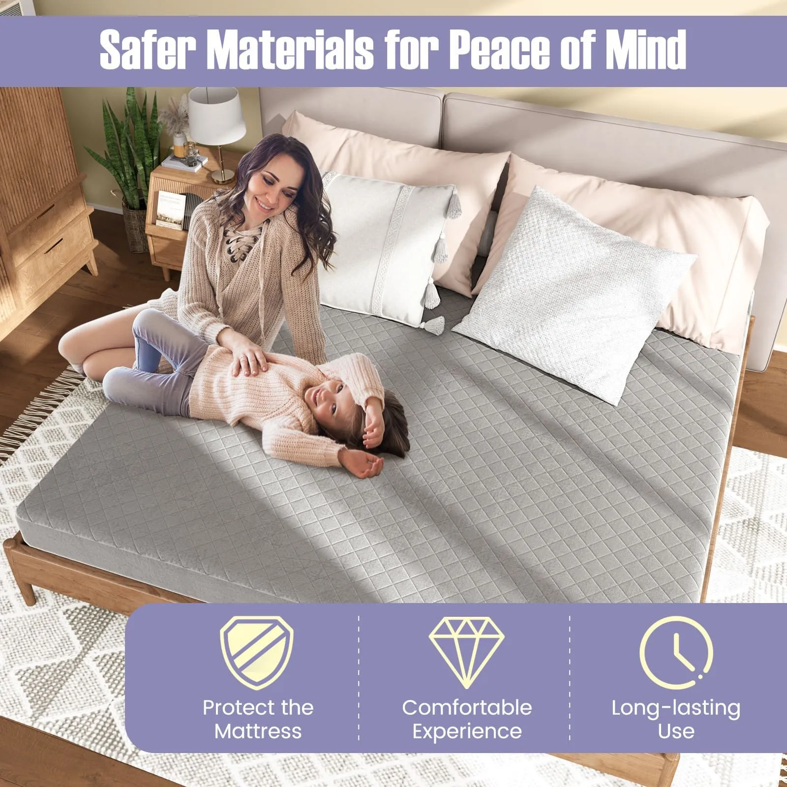 Costway Super King Size Mattress Protector Super Soft Velvet Mattress Topper in Grey 5