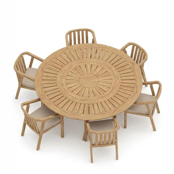 Maris 6 Seater Round Garden Dining Set With 6 Riven Chairs and Lazy Susan 3