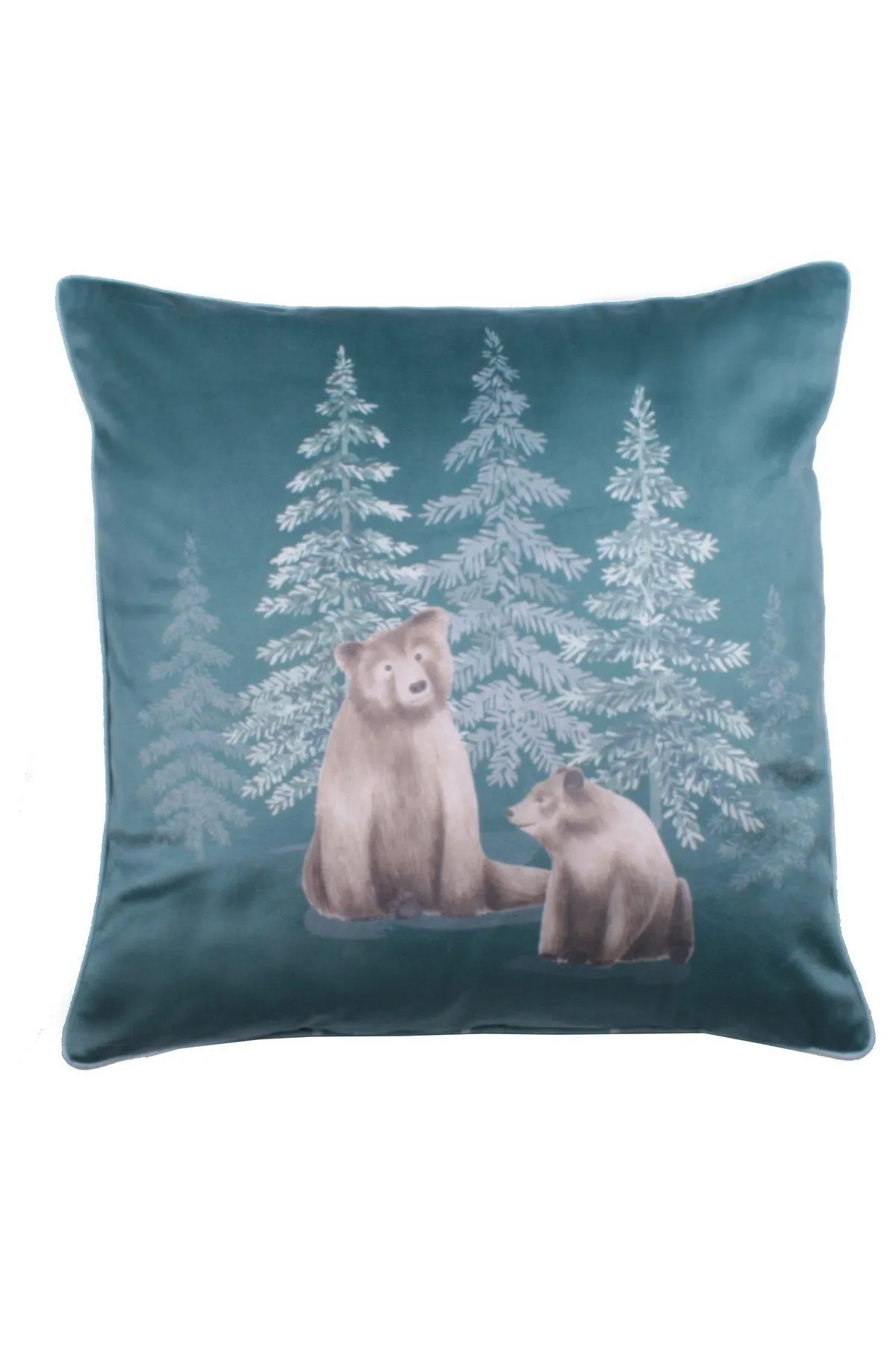 Dreams & Drapes 'Bear Walks' Luxe Velvet Filled Cushion in Teal