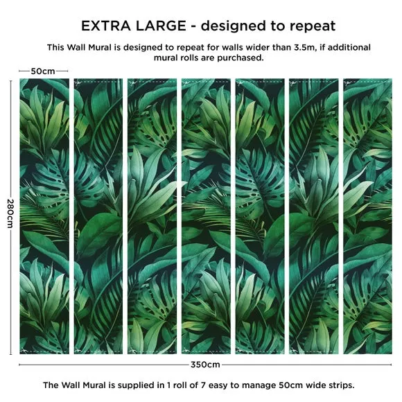 Tropical Leaves Green Wall Mural 2