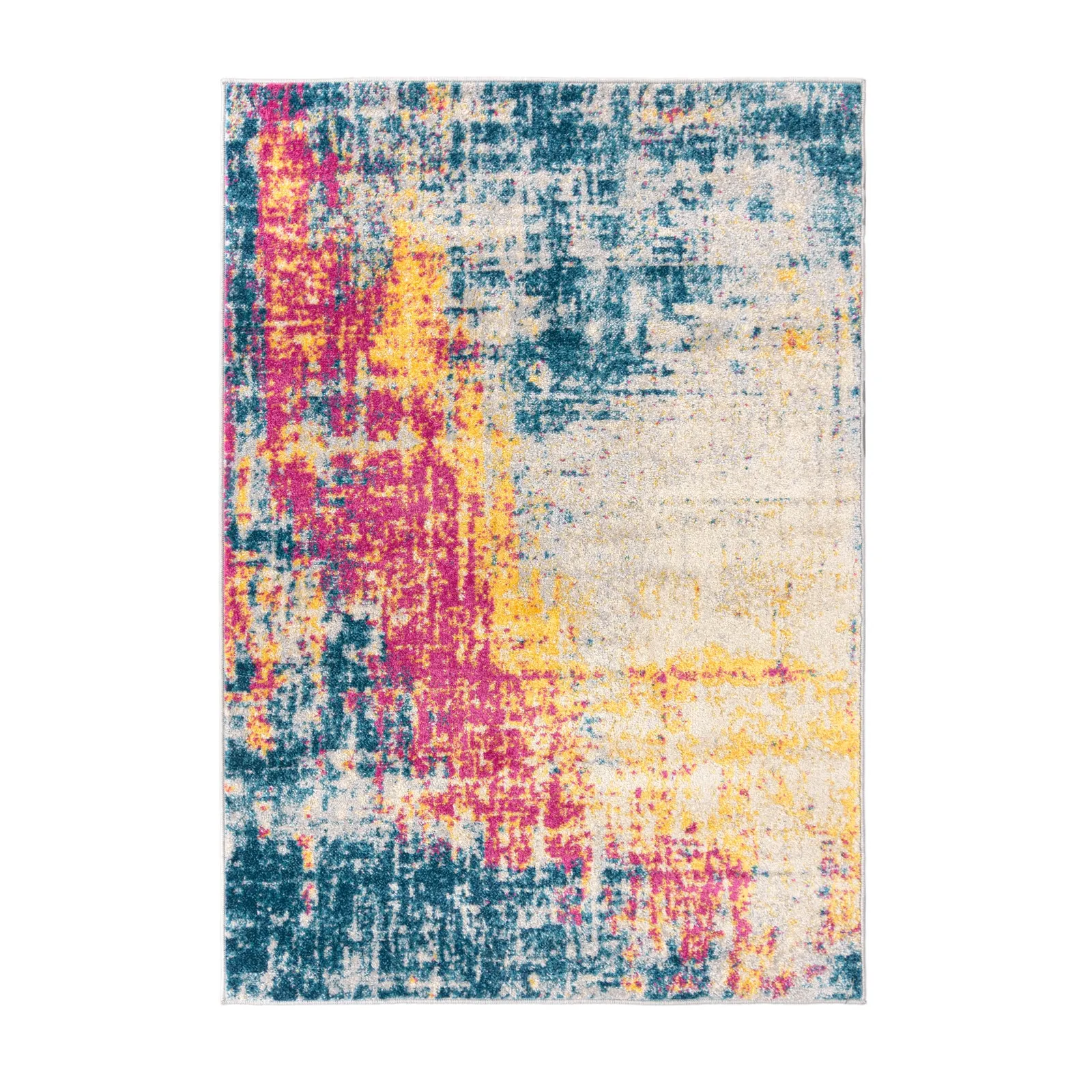 Galaxy Abstract Multi Rug Blue, Yellow and Pink