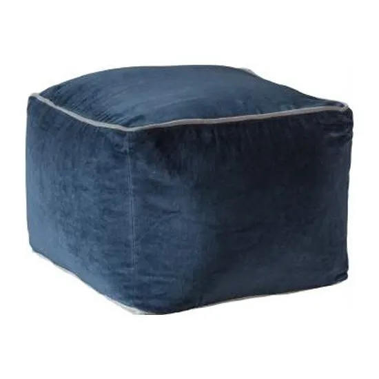 Moreno Velvet Upholstered Square Pouffe In Navy
