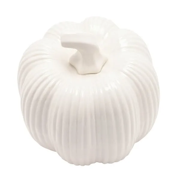 Country Living Set of 2 Tall White Ceramic Pumpkin Ornaments 2