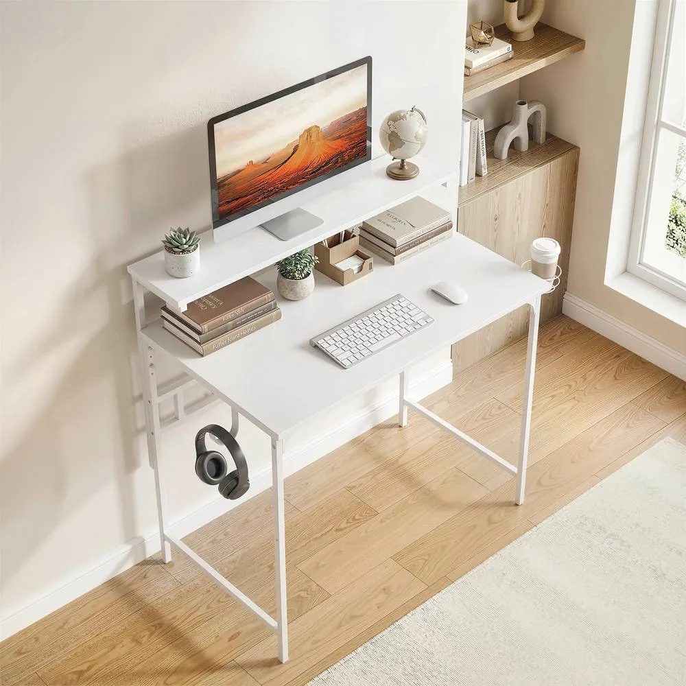 HOMCOM Computer Desk, 80cm Home Office Study Table with Hutch Shelf in White
