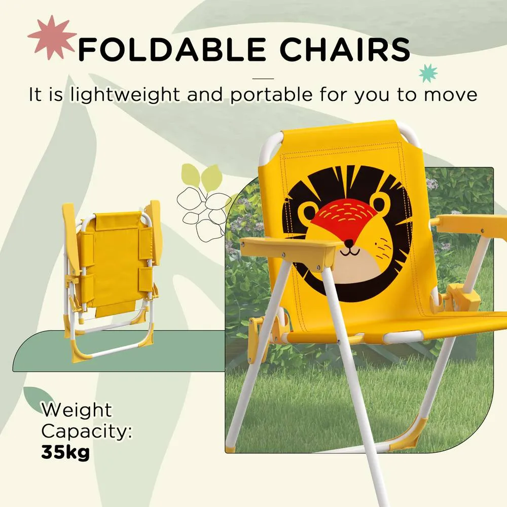OUTSUNNY Children Table & Chair Set Outdoor Garden Furniture Set w/ Lion Theme - Yellow 4
