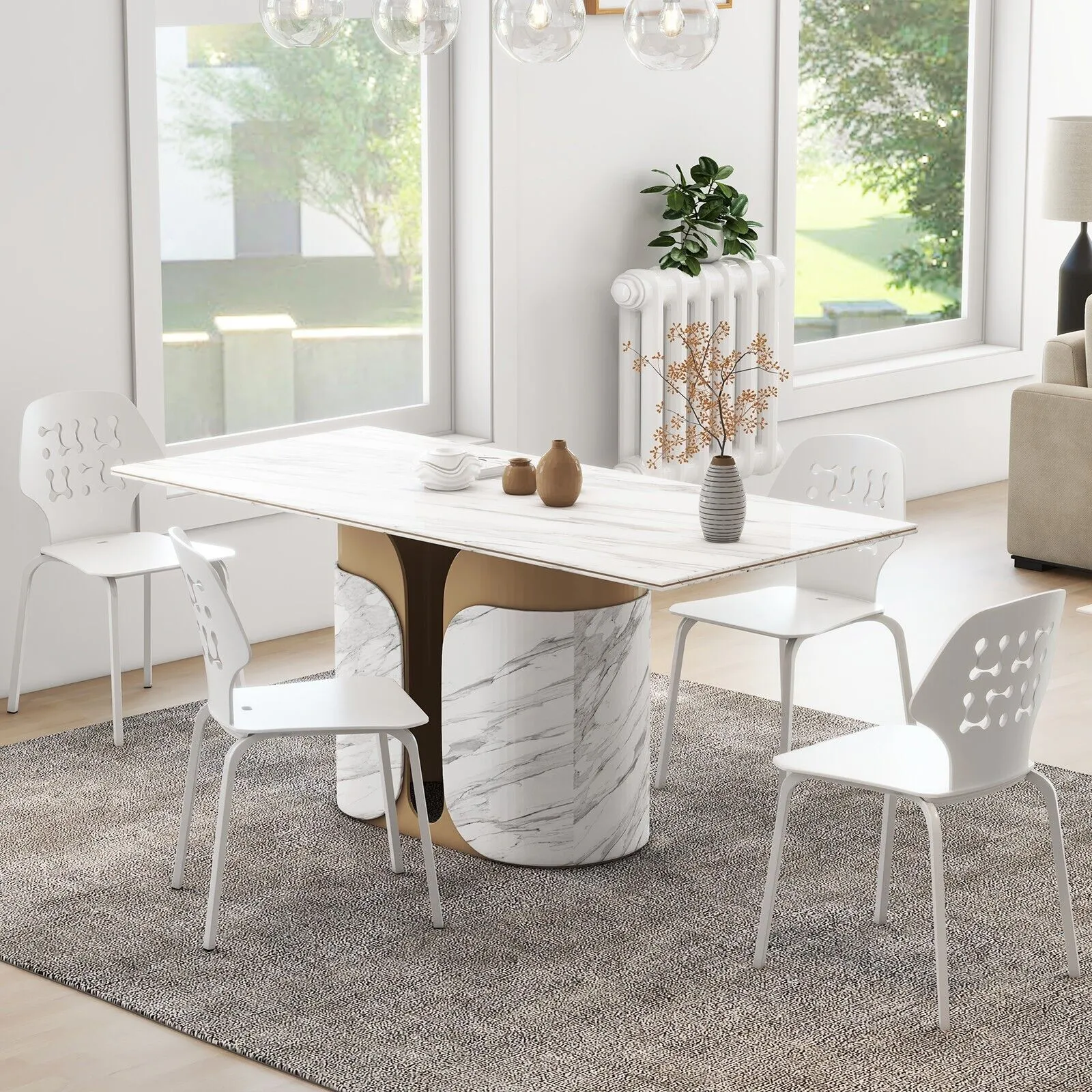 Costway Set of 4 Dining Chair Metal Kitchen Bar Chair Stool Armless Accent Side Chair in White 3