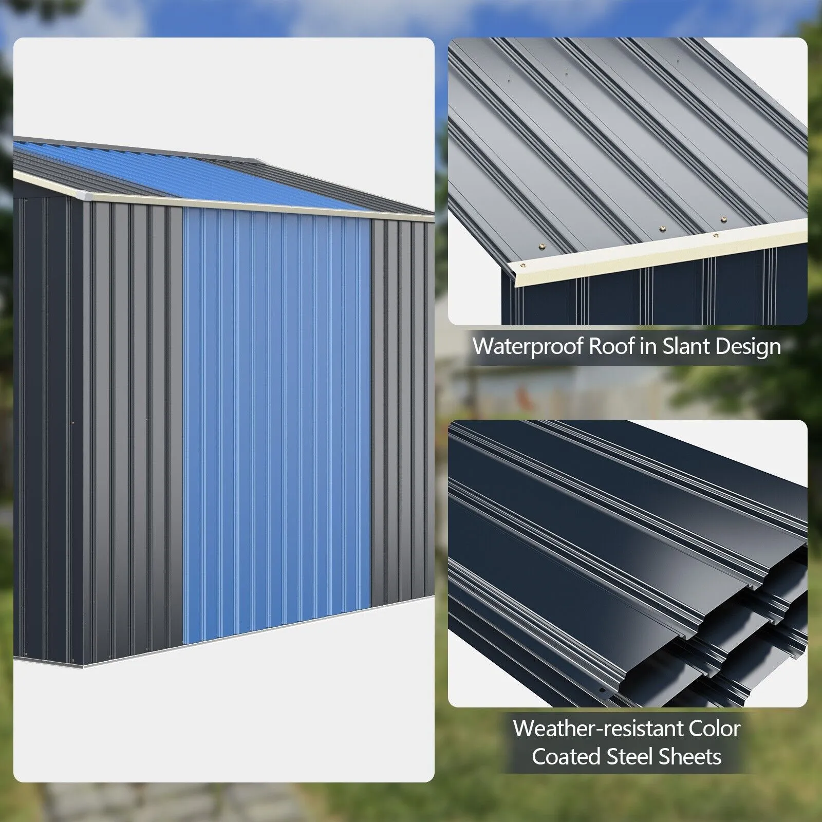 Costway Outdoor Storage Shed Extension Kit for 203 cm Shed Width Increased Storage Space in Grey 5