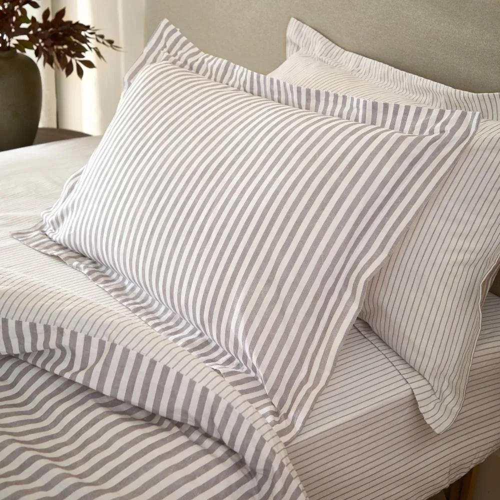 Yard Hebden Striped 100% Cotton Pillowcase Pair in Taupe 1