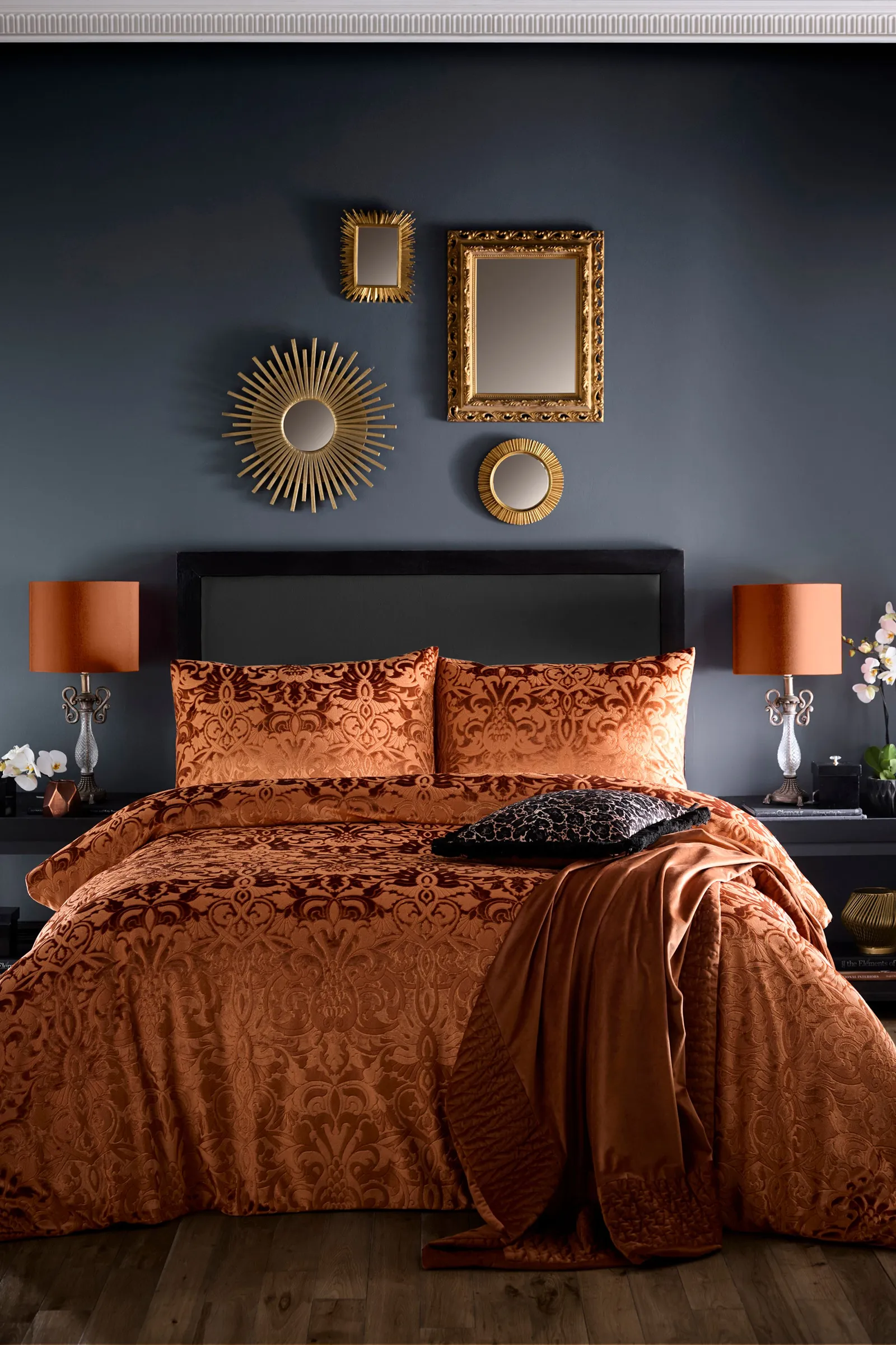 Laurence Llewelyn-Bowen 'Firenza' Damask Velvet Duvet Cover Set in Red 4