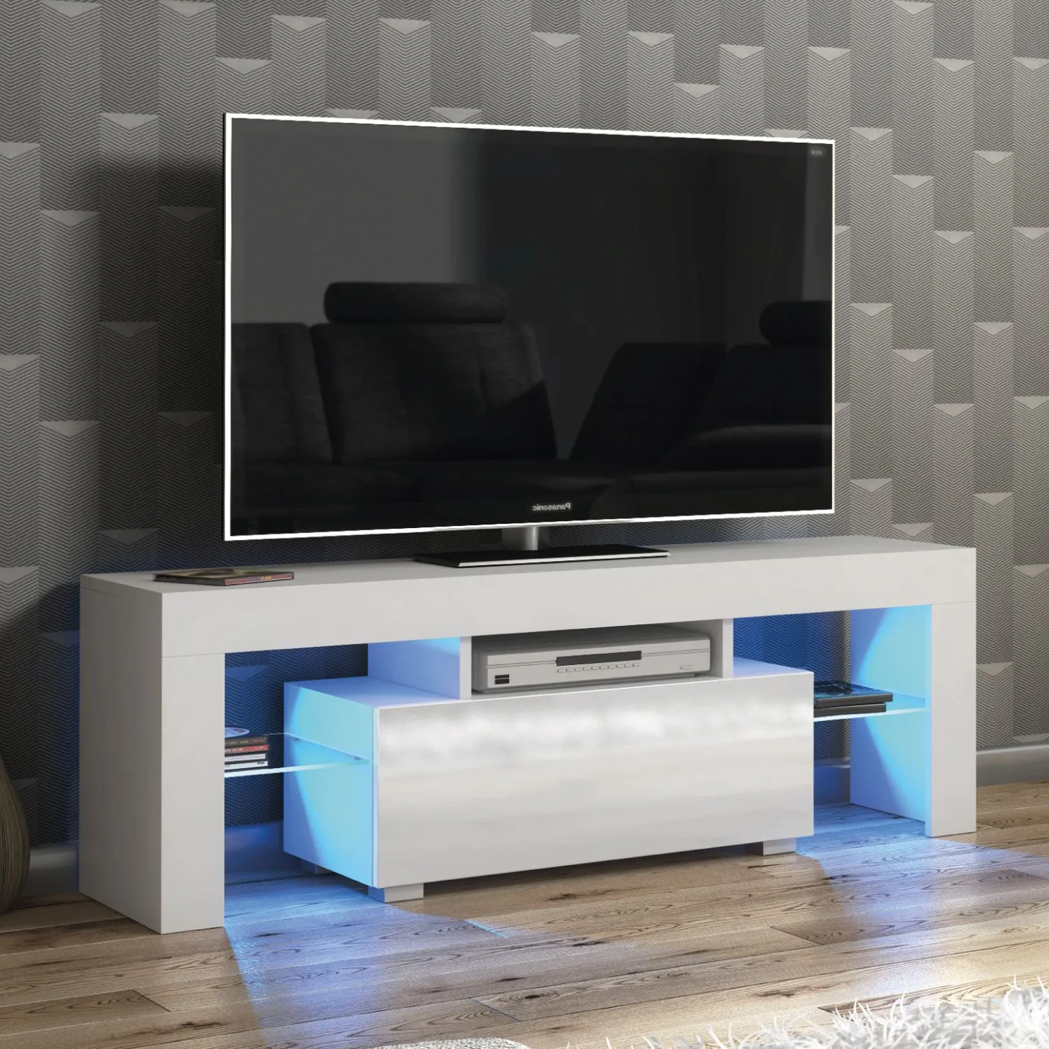 Creative Furniture Floe TV Unit 130cm - A Sleek & Elegant Cabinet with Gloss Doors & LED Lights in White 5