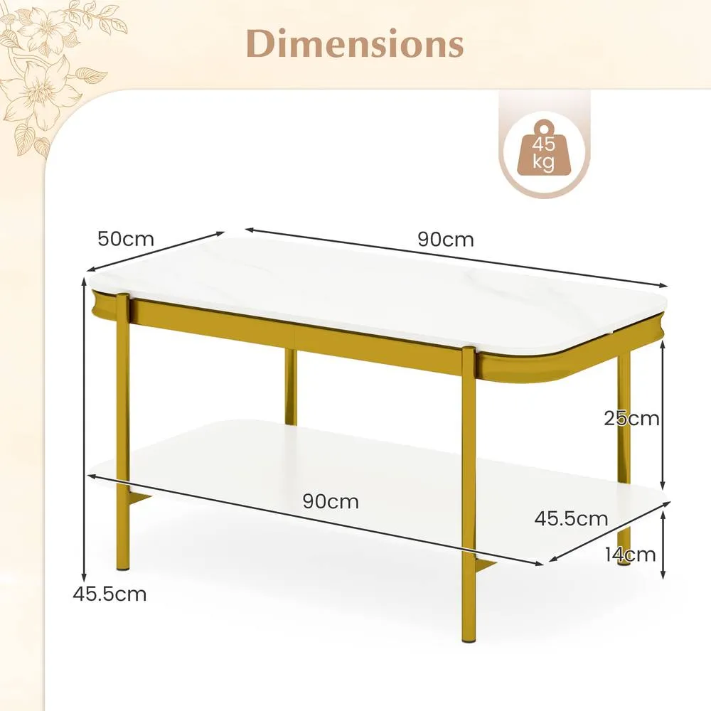 Costway Modern Rectangular Coffee Table 2-Tier Center Table in White 2