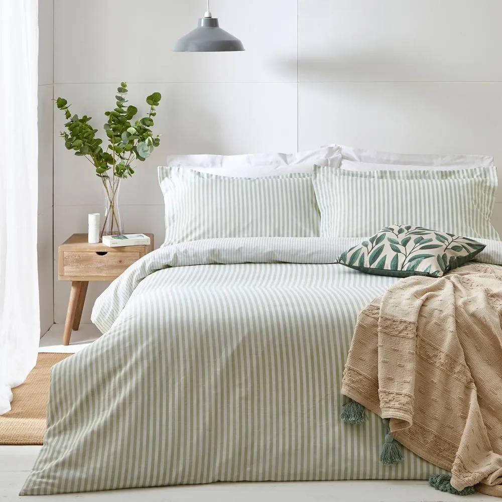 Yard Hebden Striped 100% Cotton Duvet Cover Set in Light Green 1