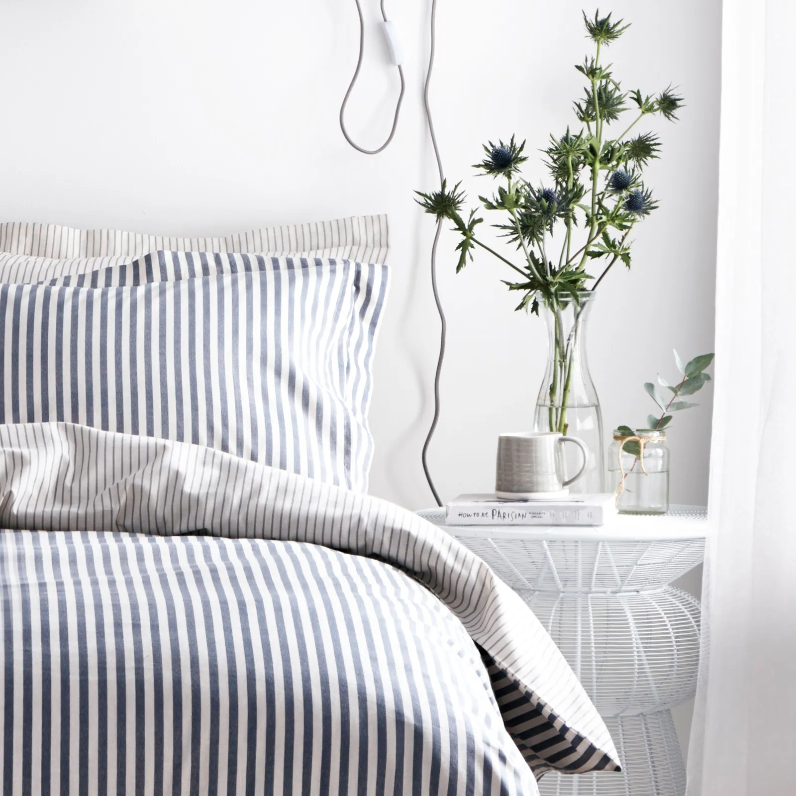 Yard Hebden Striped 100% Cotton Duvet Cover Set in Navy 3
