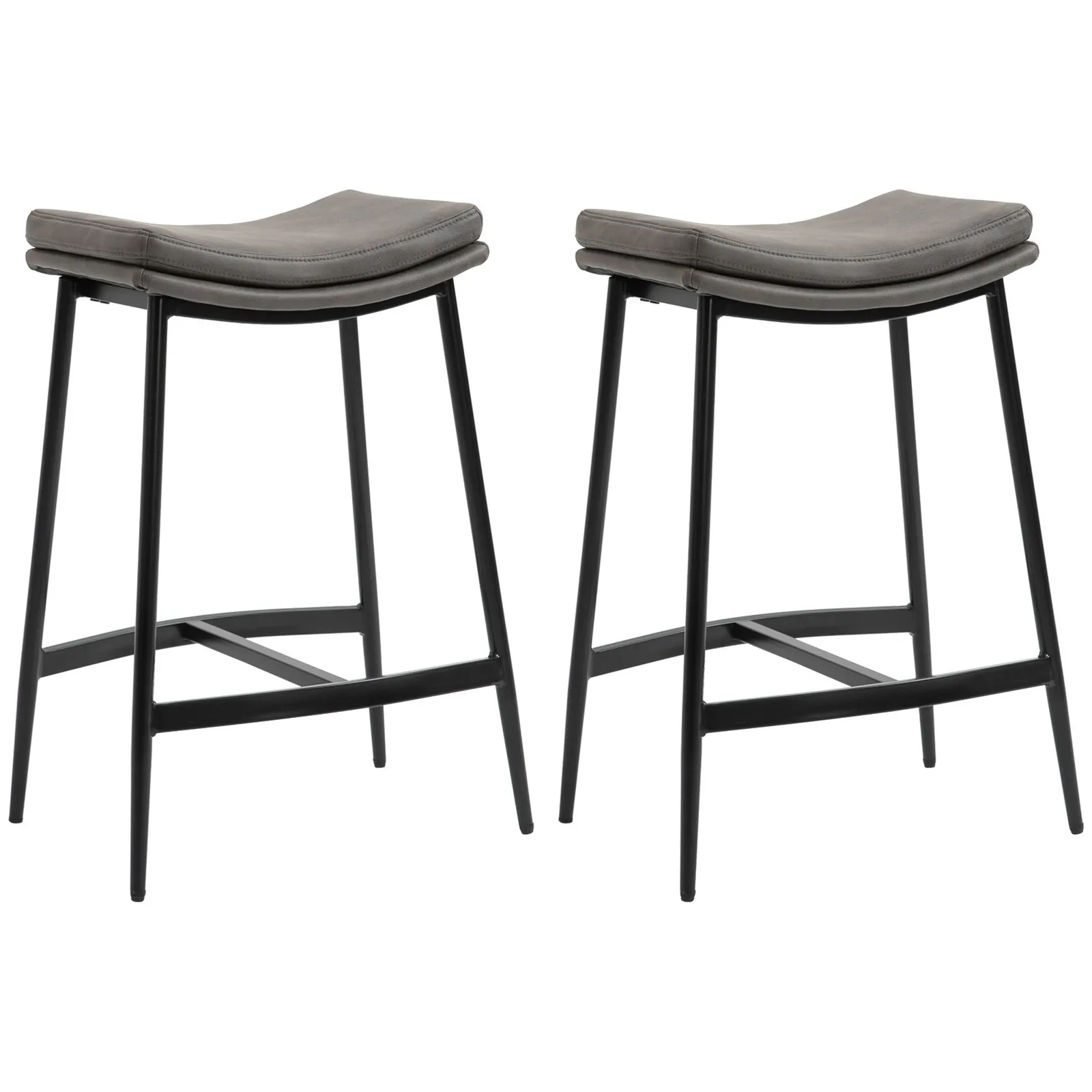 HOMCOM Breakfast Bar Stools Set of 2 Upholstered Barstools w/ Curved Seat in Grey 2