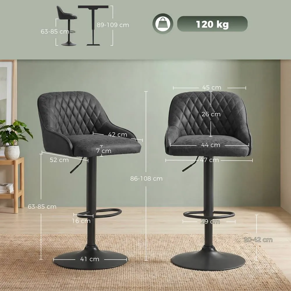 HOMCOM Bar Stools Set of 2 Adjustable Swivel Counter Height in Black 3