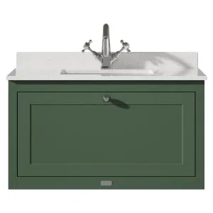 Bayswater Hartleigh Hunter Green Traditional Wall Hung Vanity Unit & 1 Tap Hole White Marble Top Basin - 800mm