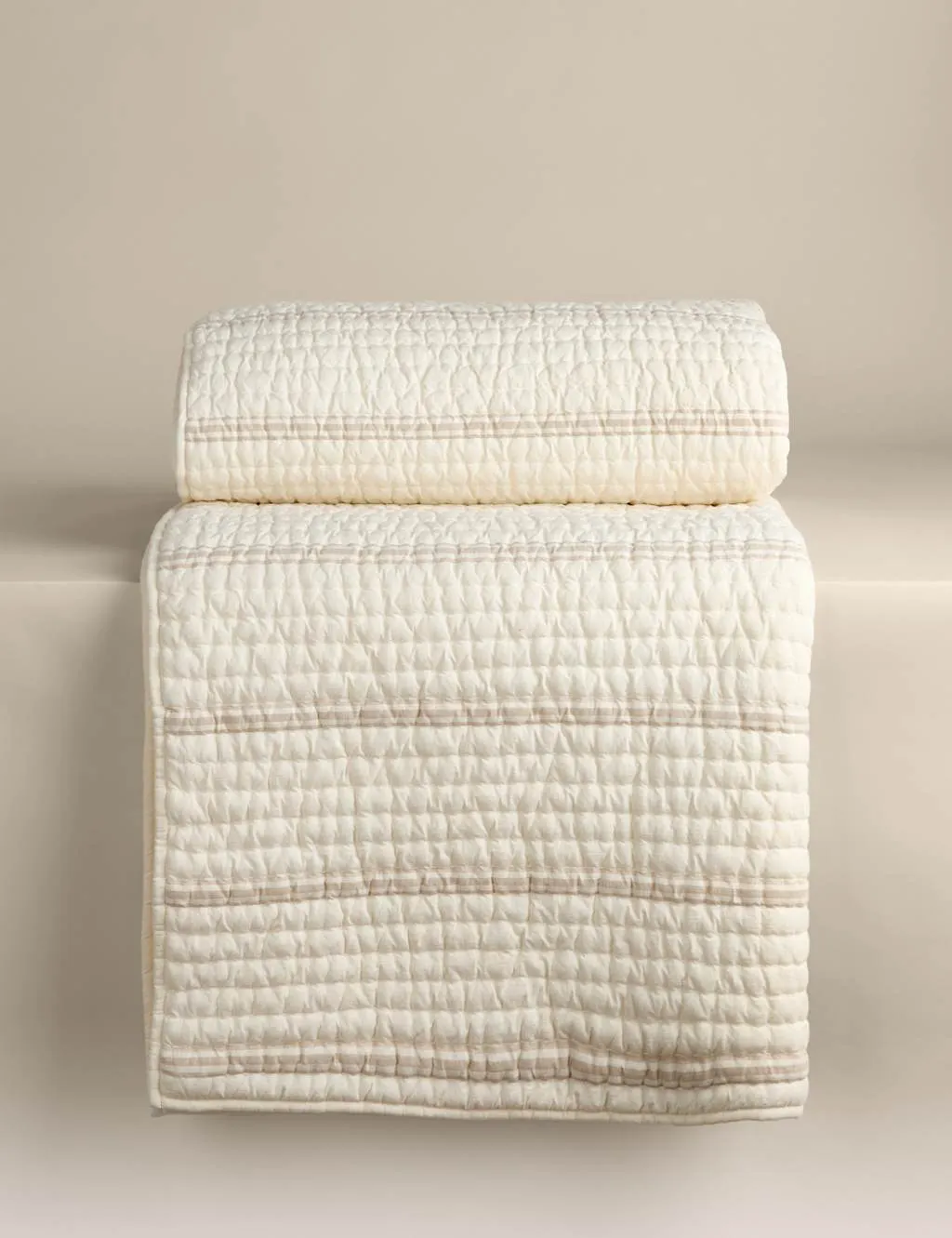 M&S Pure Cotton Yarn Dyed Striped Bedspread White