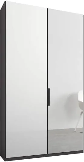 Caren 2 door 100cm Hinged Wardrobe, Graphite Grey Frame, White Glass & Mirror Doors, Premium Interior