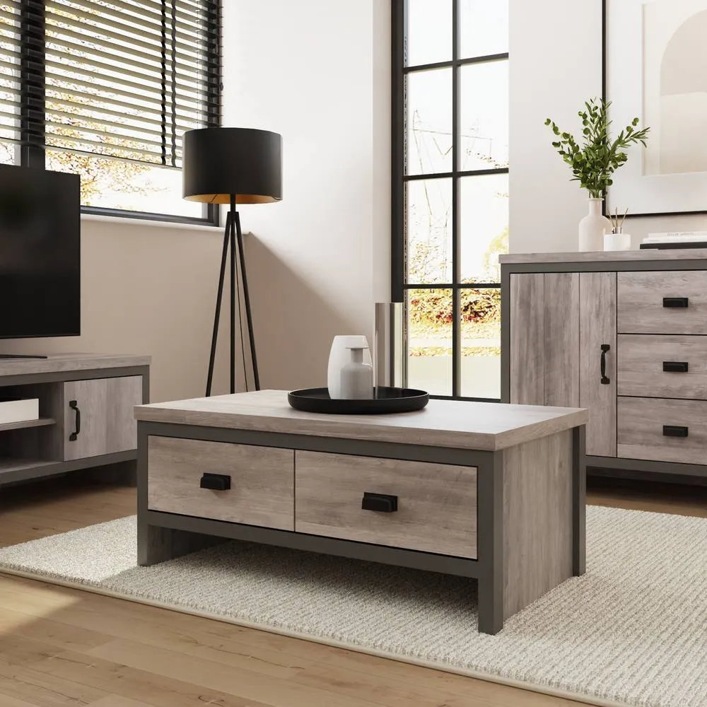 GFW Boston 2 Drawer Coffee Table in Grey 2