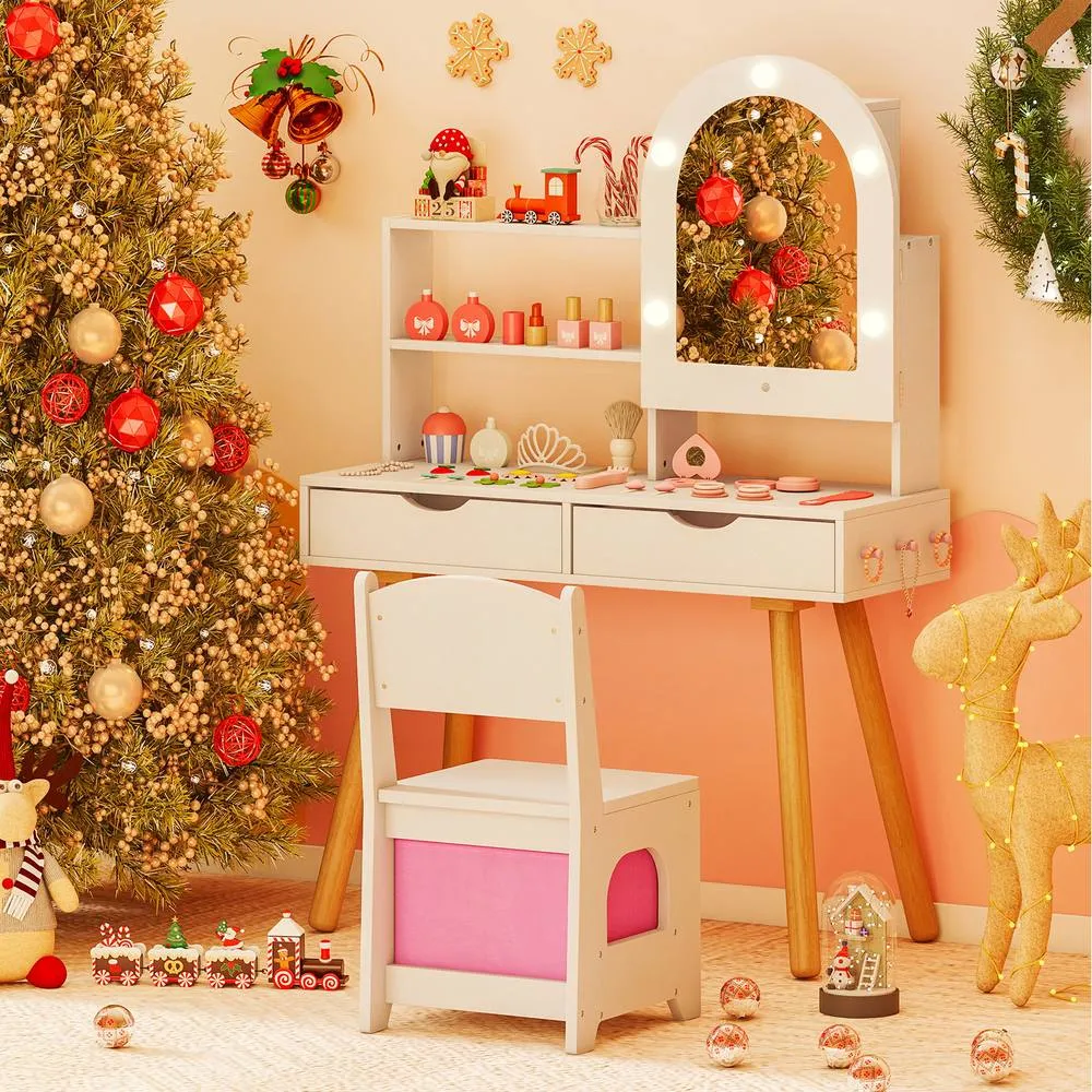 Costway Pretend Play Dressing Table Set - White