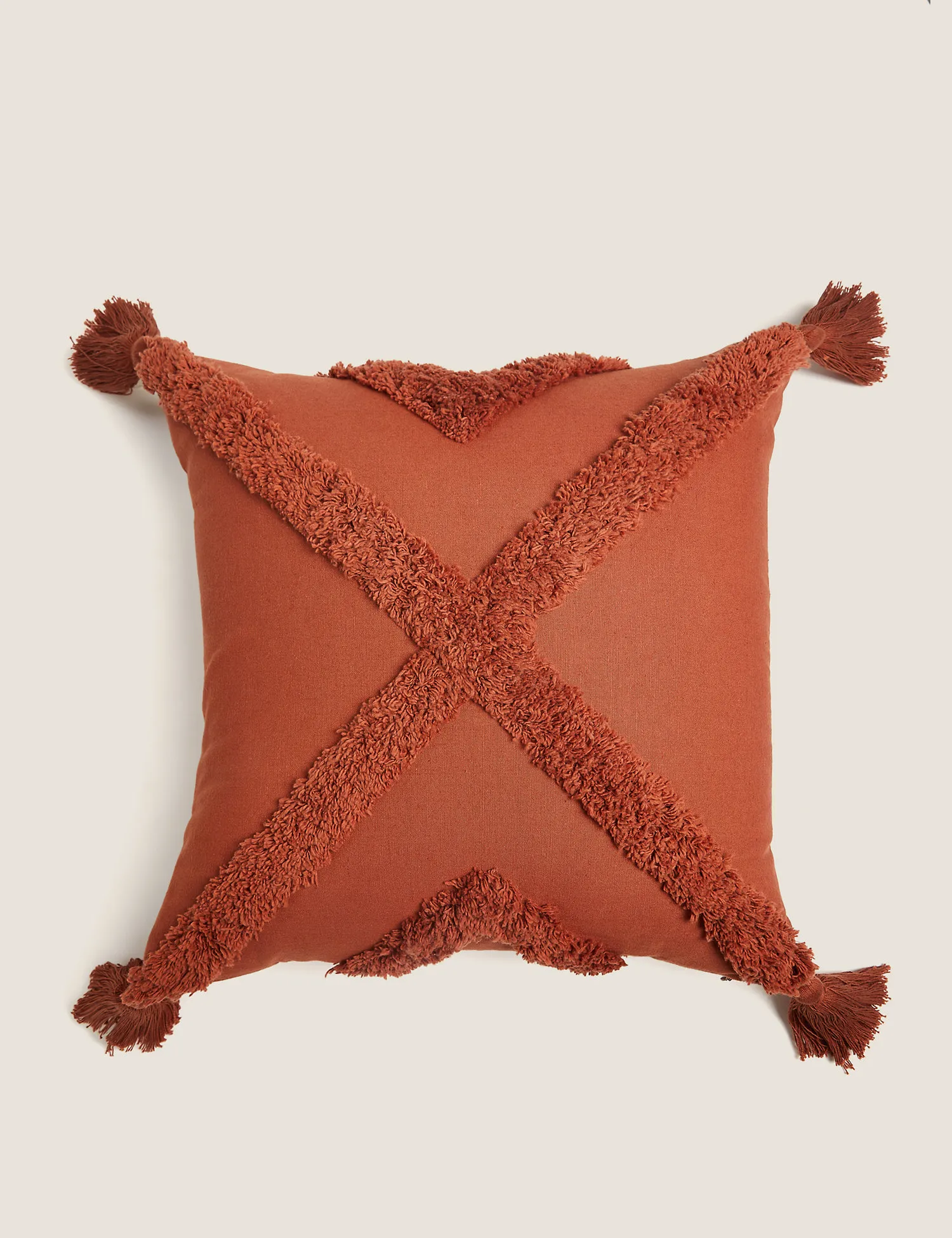 M&S Cotton Mix Tufted Tassled Cushion