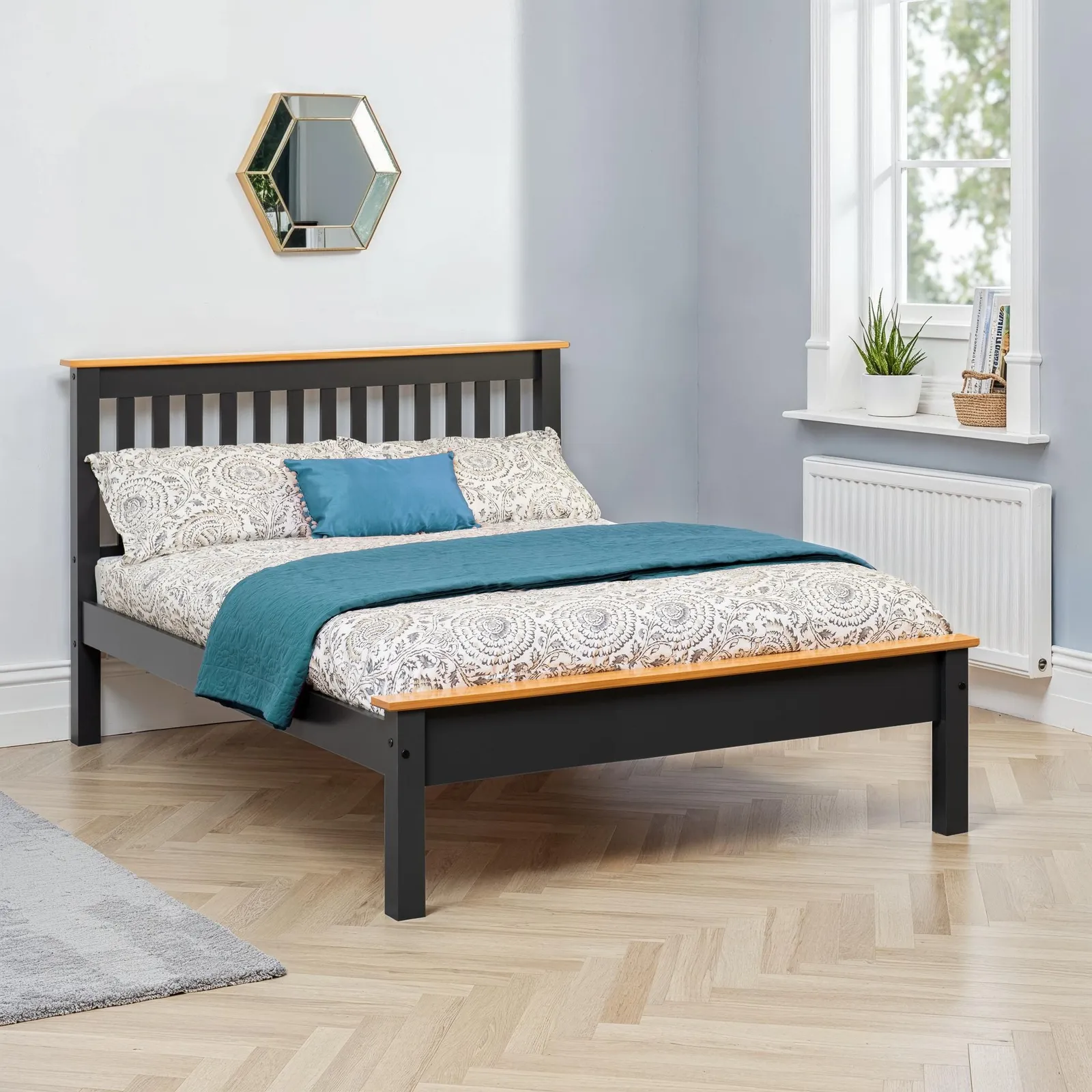 Seconique Monaco 4'6" Double Bed Low Foot End in Dark Grey 1