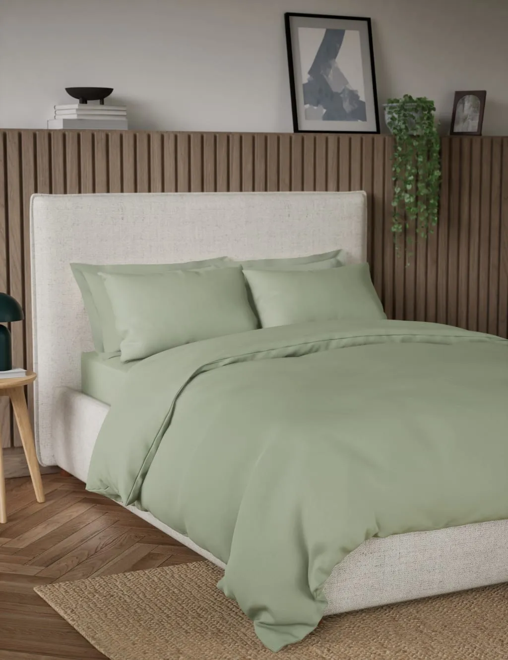 M&S Pure Cotton 300 Thread Count Bedding Set Sage