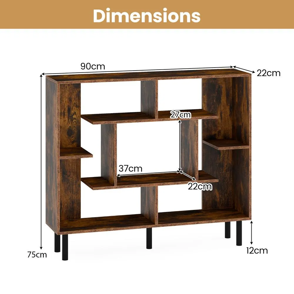 Costway Modern Geometric Bookcase Wooden Open Bookshelf Display Shelves in Brown 3