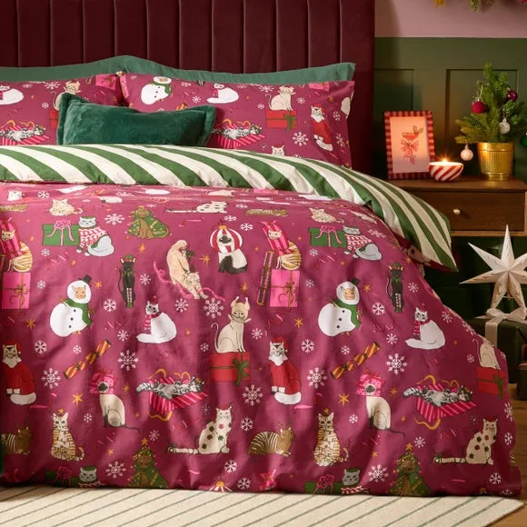Furn. Feline Festive Brushed Polycotton Duvet Cover & Pillowcase Set 4