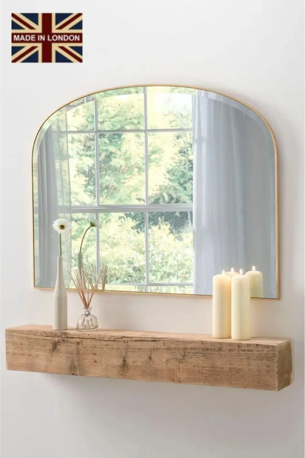 Yearn Mirrors Yearn Arched Mantle Mirror Gold 92cm(w) x 71cm(h)