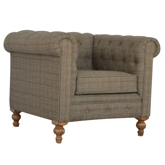 Trenton Fabric Chesterfield Armchair In Petite Multi Tweed