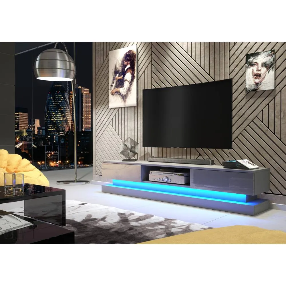 Creative Furniture Bloom TV Unit 180cm - Dark Grey with Gloss Doors & LED Lights 6