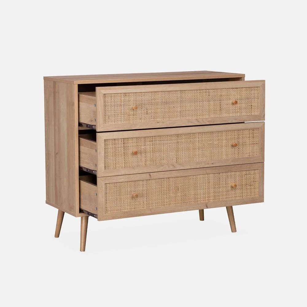 sweeek 3-drawer Chest With Wood & Cane Effect in Light Brown 3