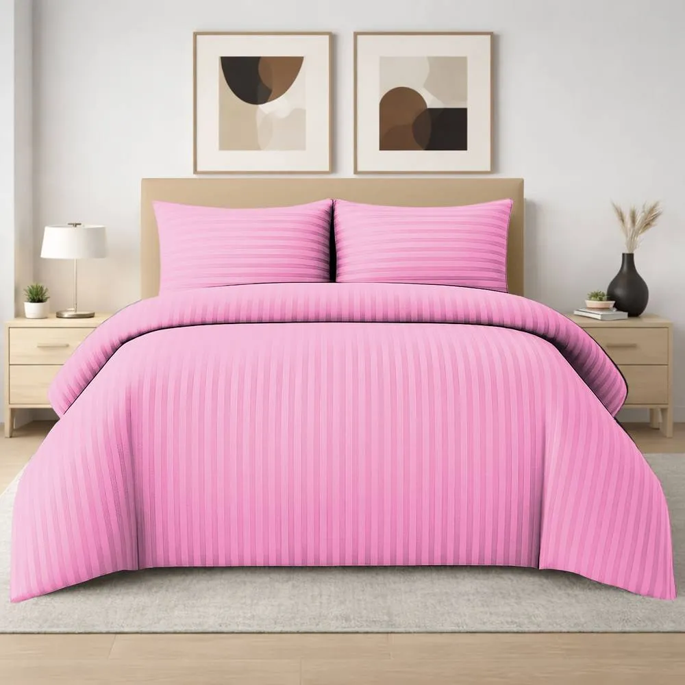 Grace 4 Pack Duvet Cover Set Modern Stripe Design Bedding Sets in Pink