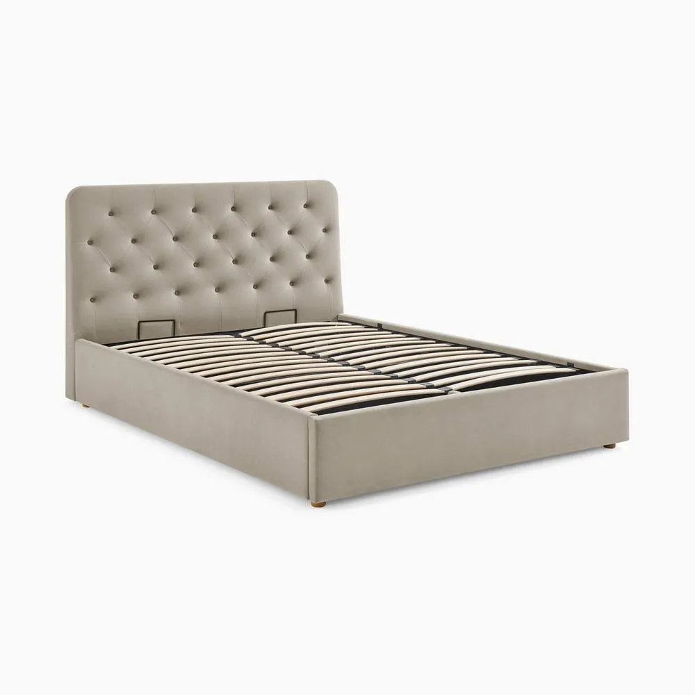 FurnitureboxUK Hayden Taupe Velvet Ottoman Double Bed Frame in Beige 5