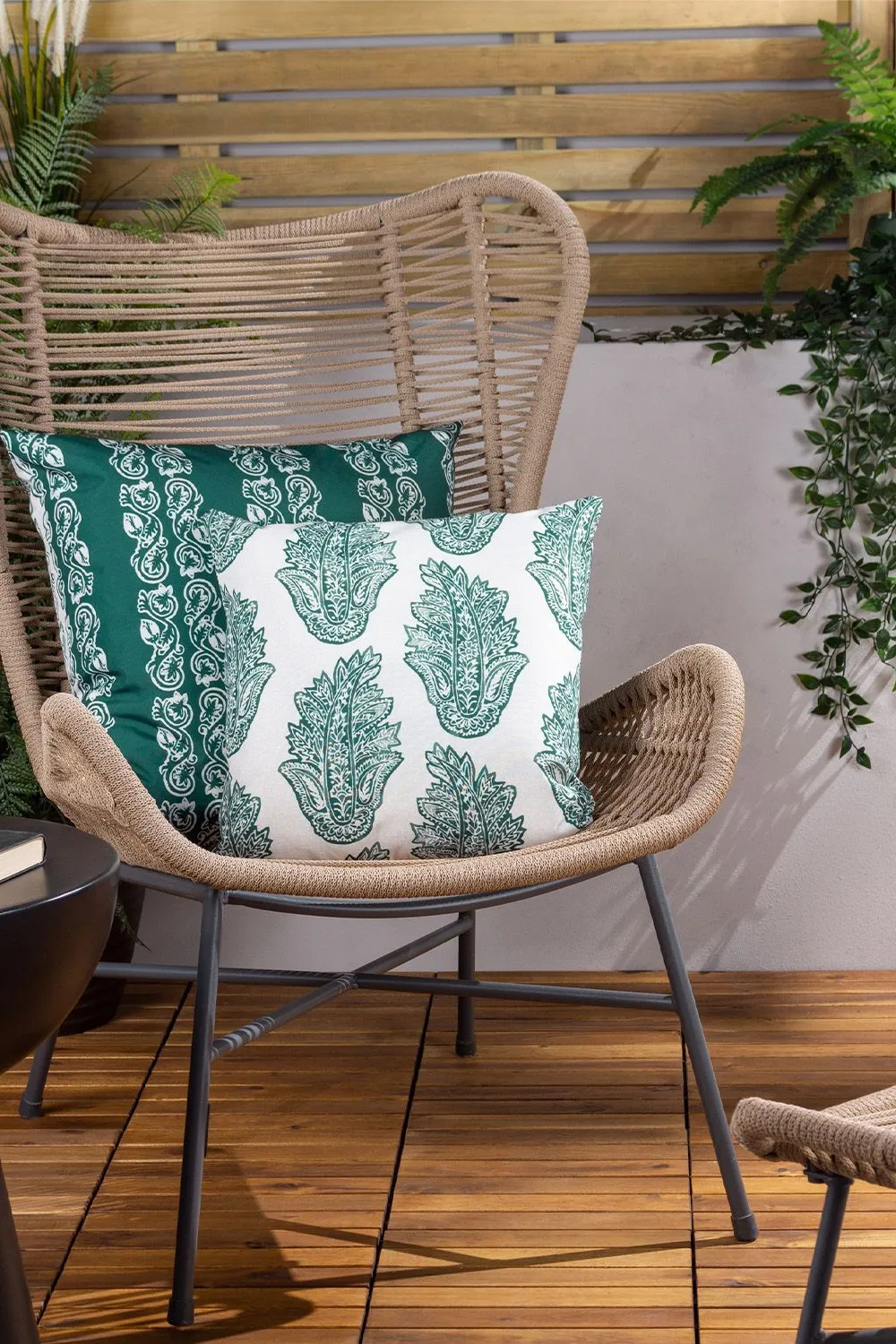 Paoletti Kalindi Stripe Water & UV Resistant Reversible Outdoor Cushion in Teal 4