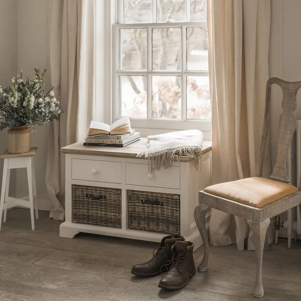 Statement Furniture Florence Storage Bench with 2 Drawers & 2 Baskets in White 3