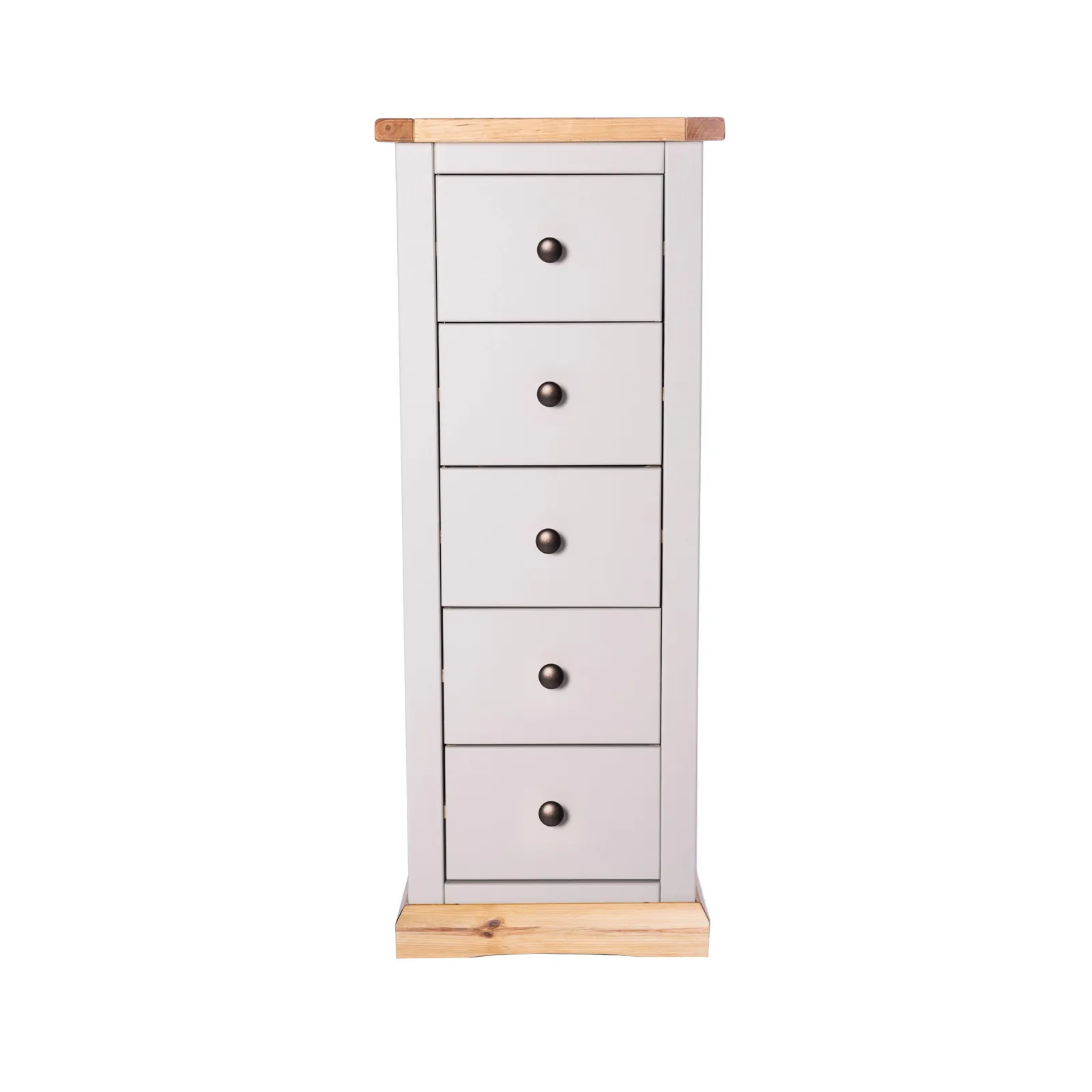 Cabinet Bits Bomporto 5 Drawer Narrow Chest of Drawers Brass Knob in Light Grey