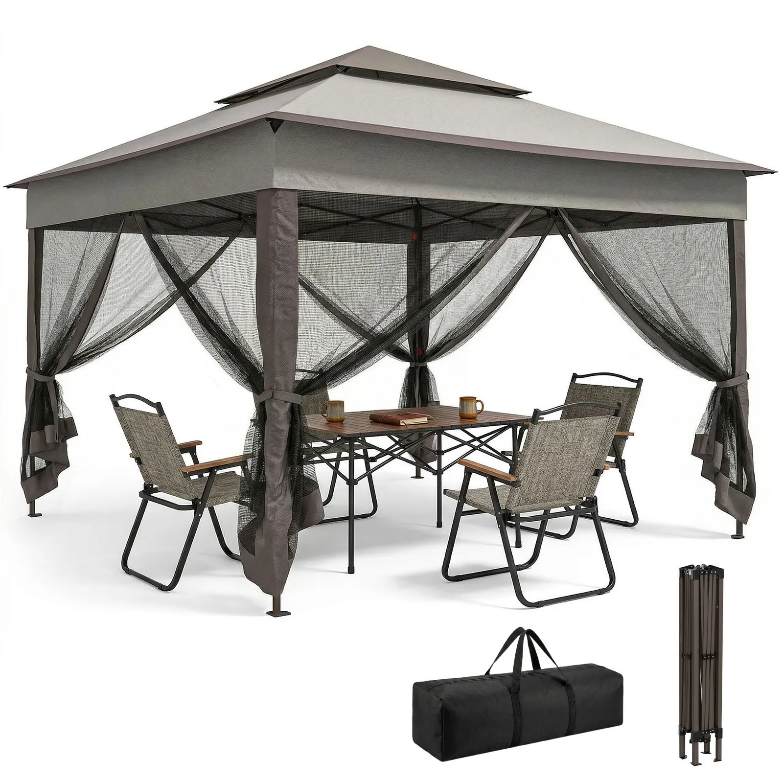 OUTSUNNY Garden Folding Tent Heavy Duty Pop Up Gazebo for Party in Dark Grey 2