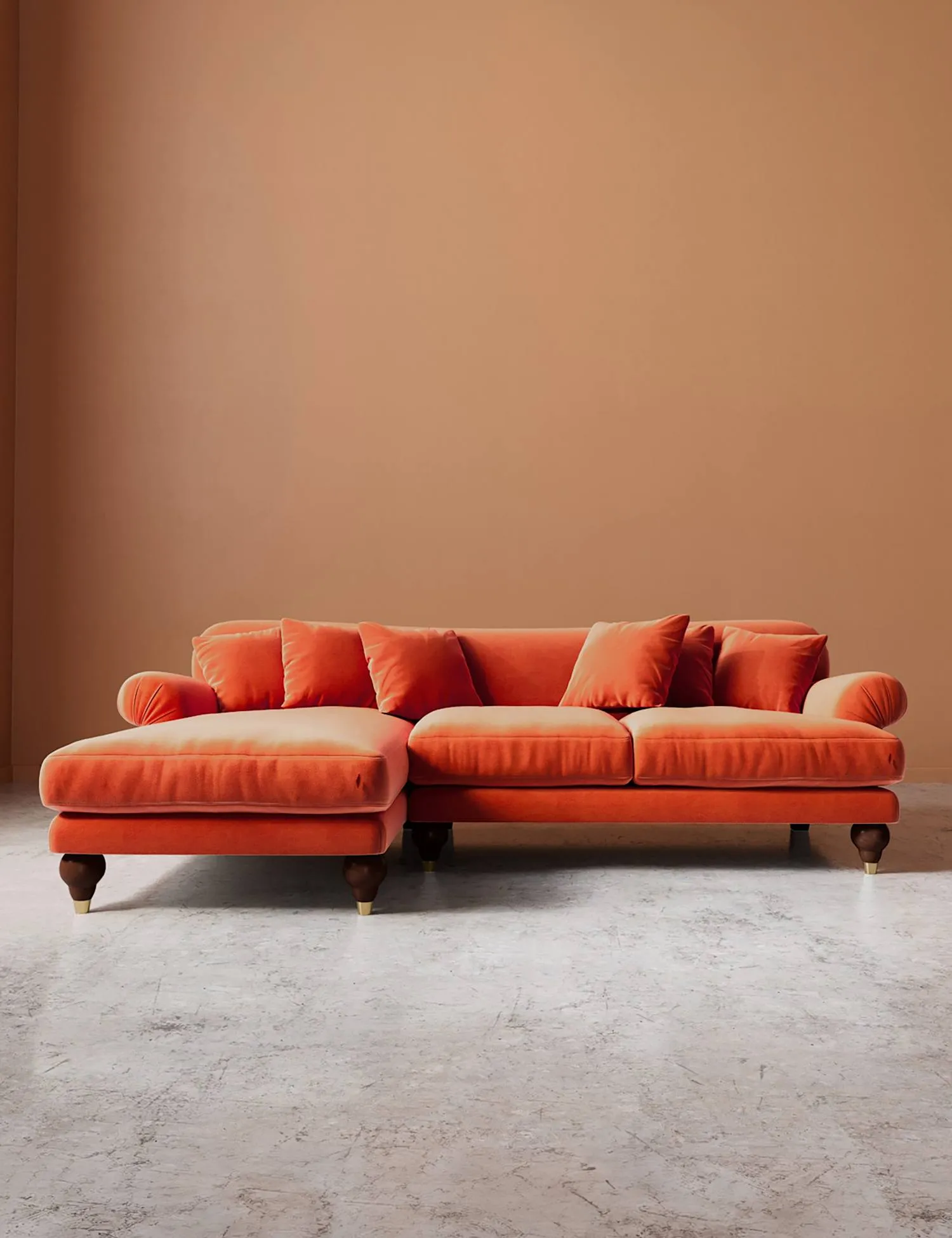Swoon Willows Easy Velvet Left Corner Sofa Orange