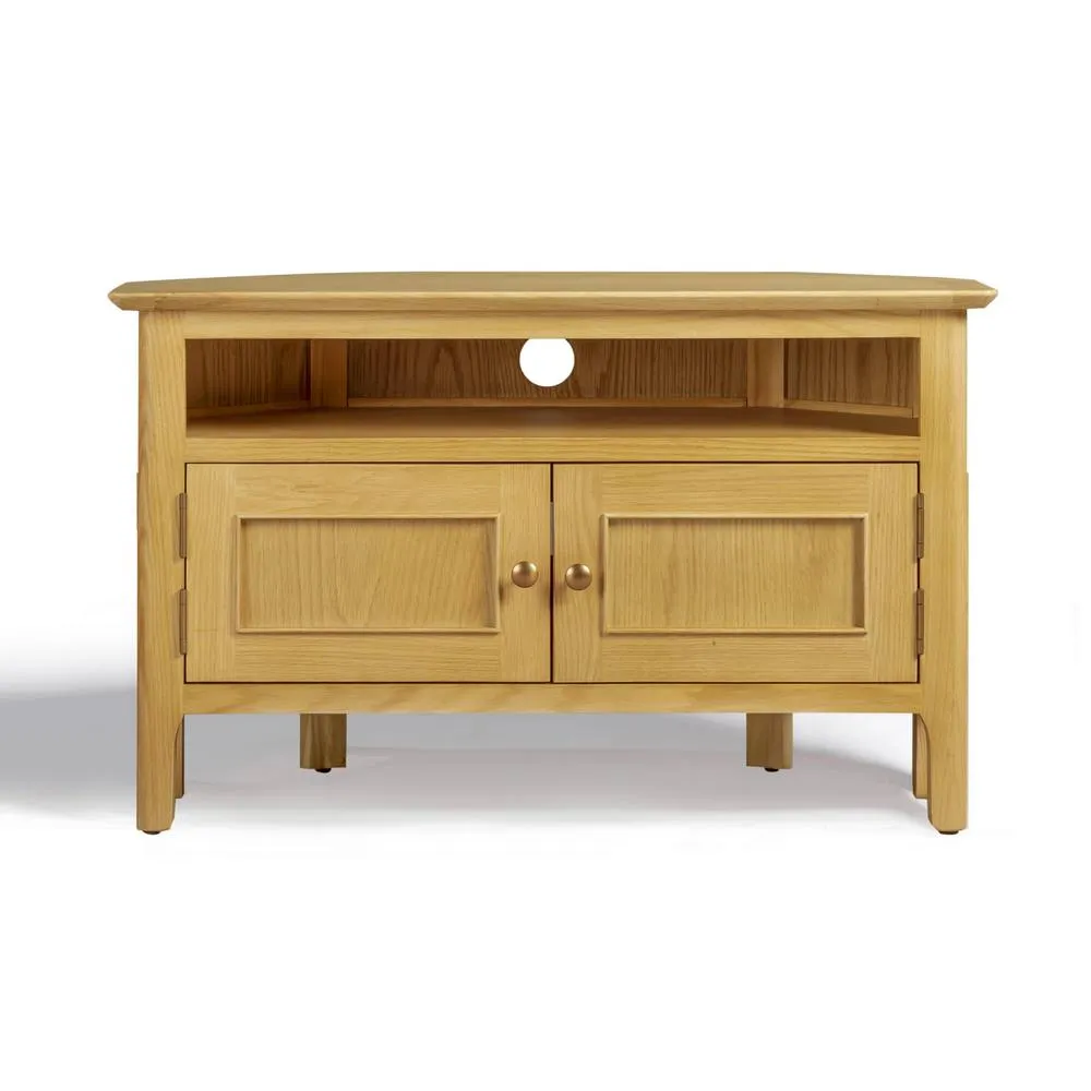FurnitureboxUK Belle Solid Oak Wood Corner TV Stand in Light Brown 3