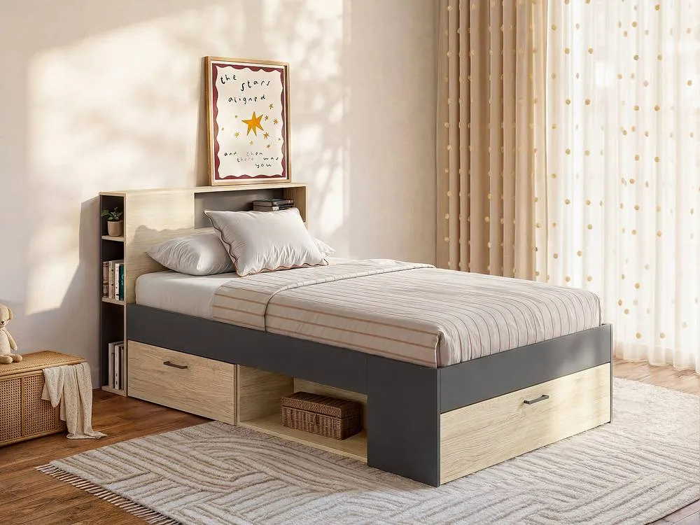 Vente-unique Bed With Headboard, Storage & Drawer - 90 X 190 Cm - Anthracite and in Grey 3