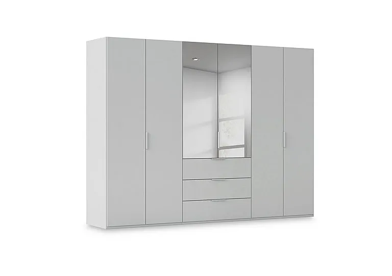 Haven 301cm 6 Door Combi Décor Wardrobe with 4 Décor Doors and 2 Mirror Doors - Silk Grey/Silk Grey Front