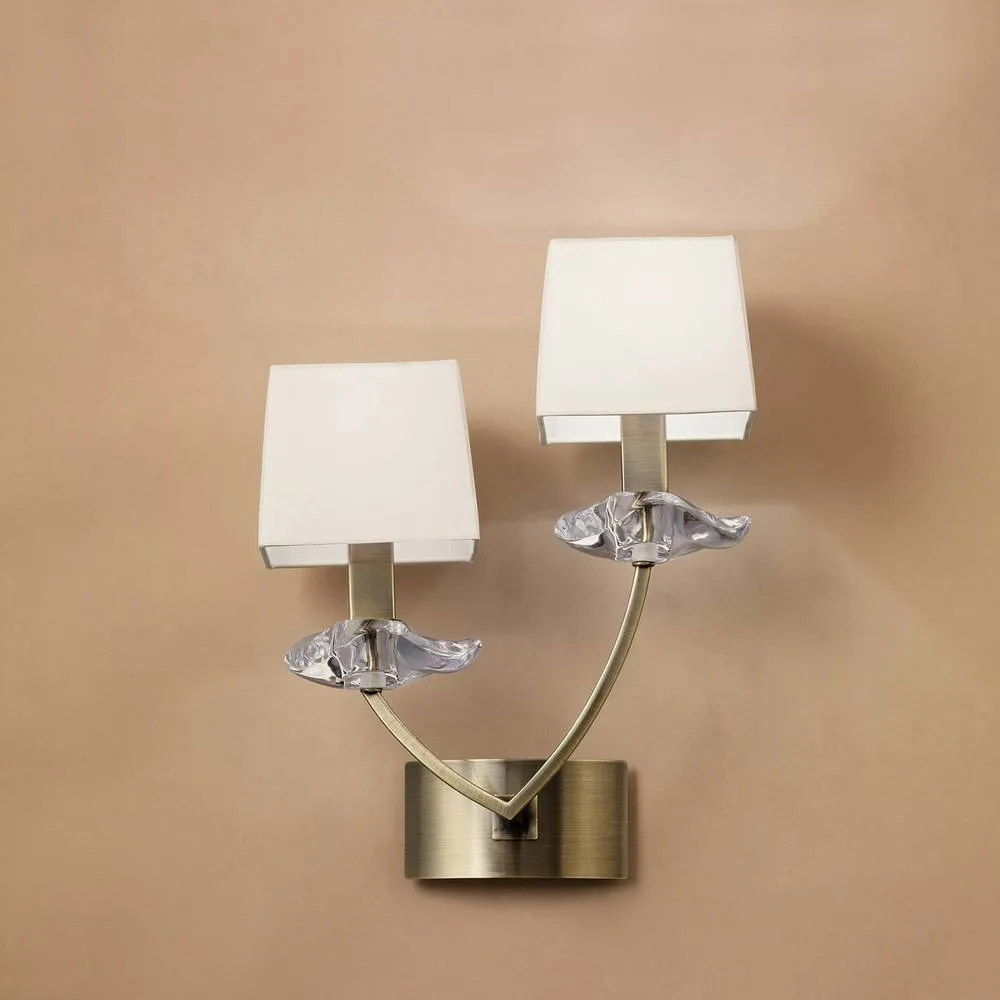 Netlighting Akira Wall Lamp Switched 2 Light E14 Antique Brass With Cream Shades in Gold 2